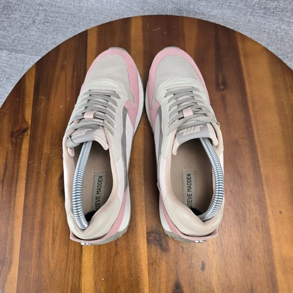 Steve Madden Kinkade Pink Beige Gray Athletic Sneakers Shoes Women's Size 9‎